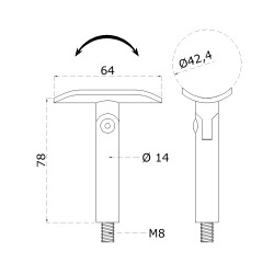 Držiak madla ø 42,4 mm s kĺbom, M8, brúsená AISI 304 Držiak madla ø 42,4 mm s kĺbom, M8, brúsená AISI 304